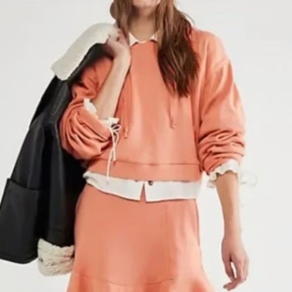 EUC Free People Beach Social Set peach cropped raw edge long sleeve hoodie - Picture 1 of 11